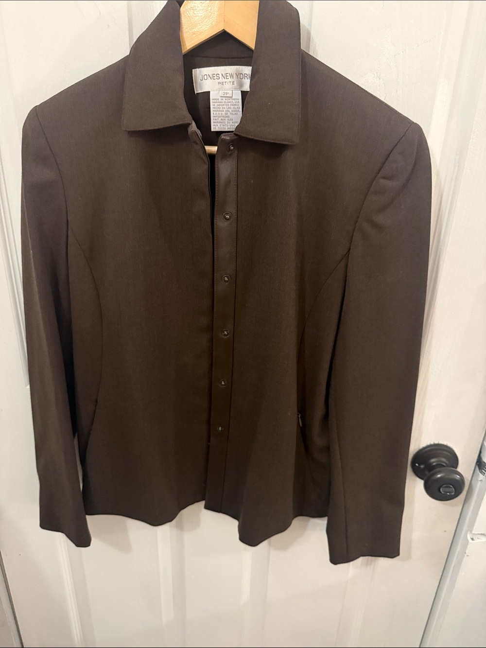 Jones New York Petite Dark Brown Button-Front Jacket, 2P